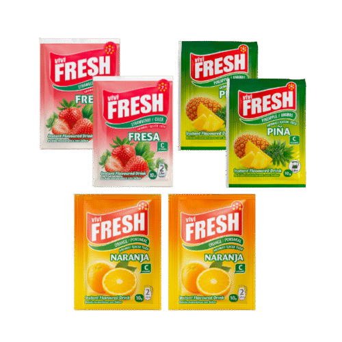 Refresco instantáneo. 6 unidades. Fresh. (2 naranja, 2 piña, 2 fresa)