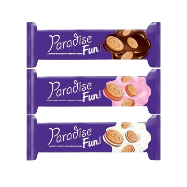 Galletas surtidas. 3 unid, Paradise. (1 chocolate - 1 Fresa - 1 vainilla)